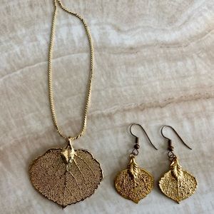 Gold Leaf Necklace and Earring Set